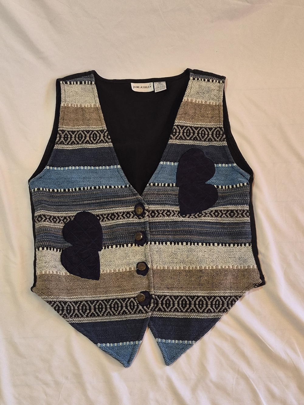 Jane Ashley Vintage 90's Women's Striped Woven Vest in Blue and Brown Size M
